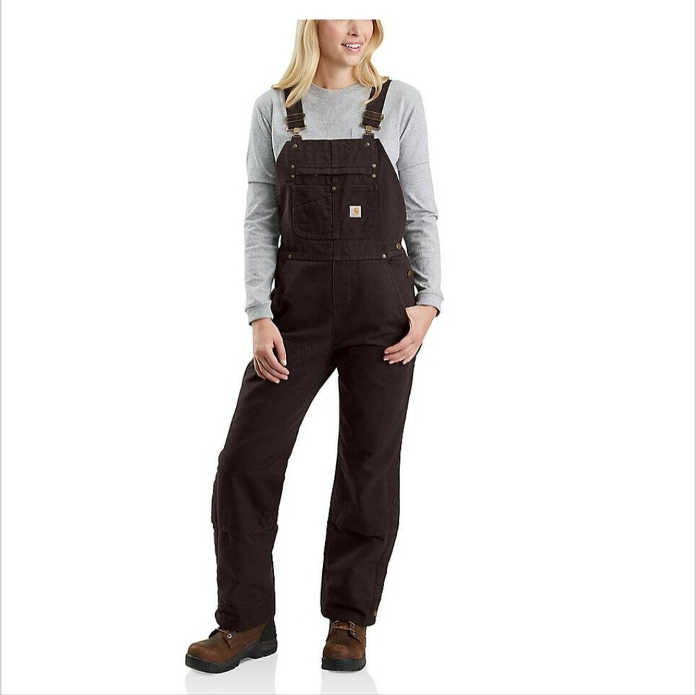 Carhartt Women Washed Duck Insulated Bib Overall Dark Brown